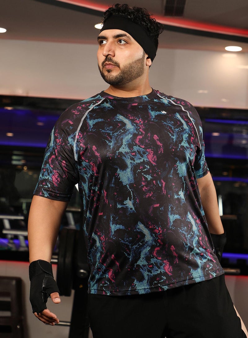 Instafab Plus Men's Midnight Black Abstract Activewear T-Shirt For Casual Wear | Crew Neck | Short Sleeve | Anti-Odor | Dri-Fit | Jersey T-Shirt Crafted With Comfort Fit & High-Performance - Image 2